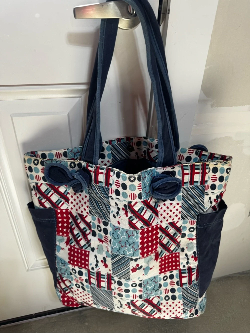 Patchwork Red, Blue & White Tote Bag